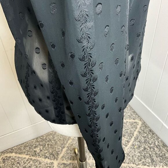 Vintage Loren Women Medium Open Front Dot Pattern Sheer Blouse Black Long Sleeve - Picture 7 of 15